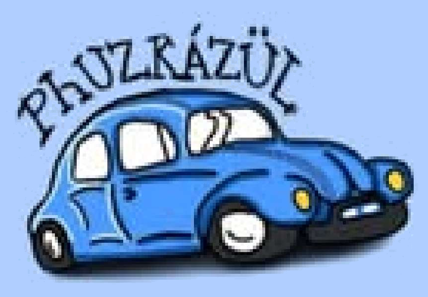 Logo da phuzkàzül: um fusca azul com o nome da banda escrito por cima